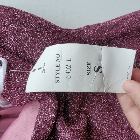 Celavie Pink Metallic Barbiecore Off the Shoulder Fit and Flare Long Dress S NWT - Picture 7 of 10